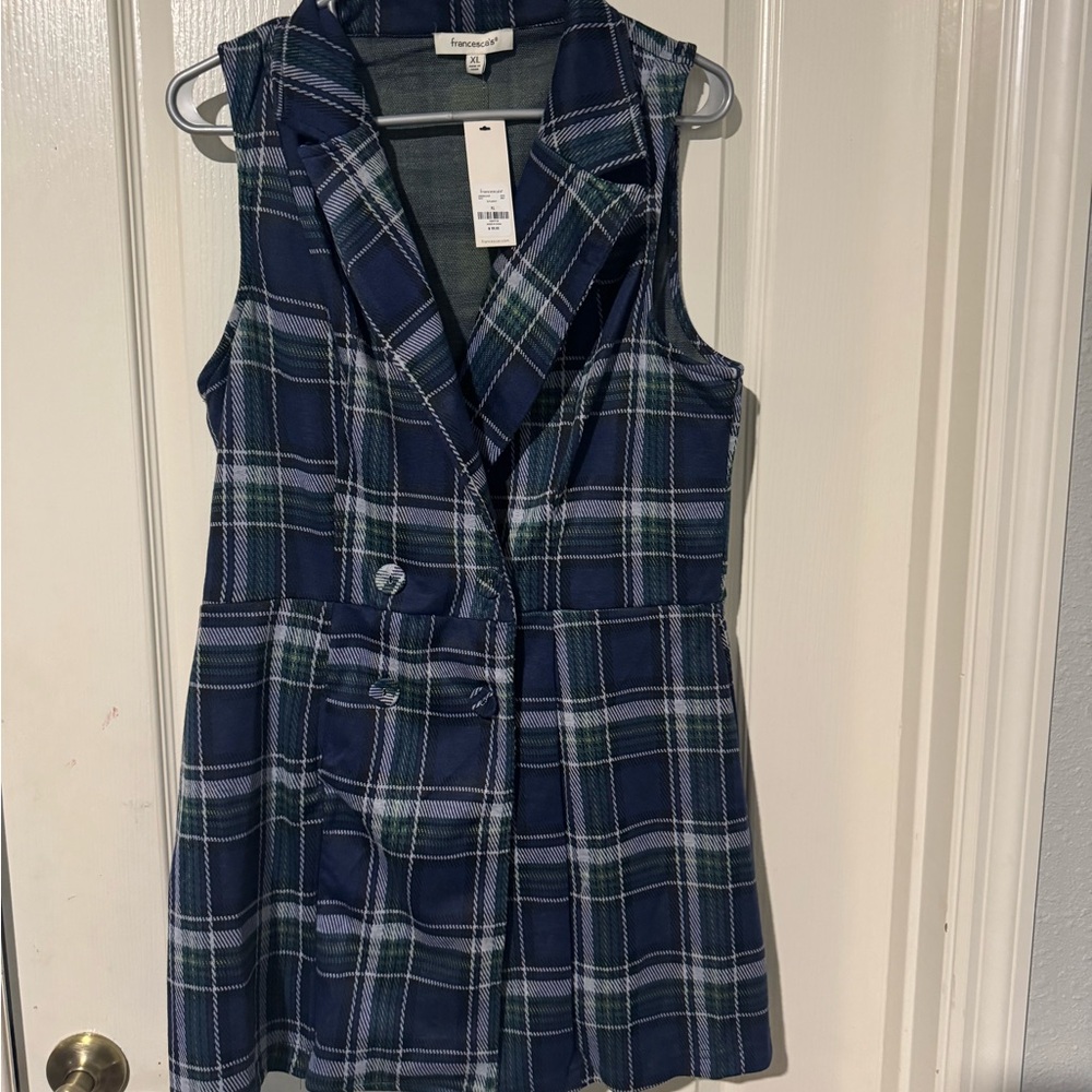 Francesca's Collections Blue Plaid Jumpsuit
